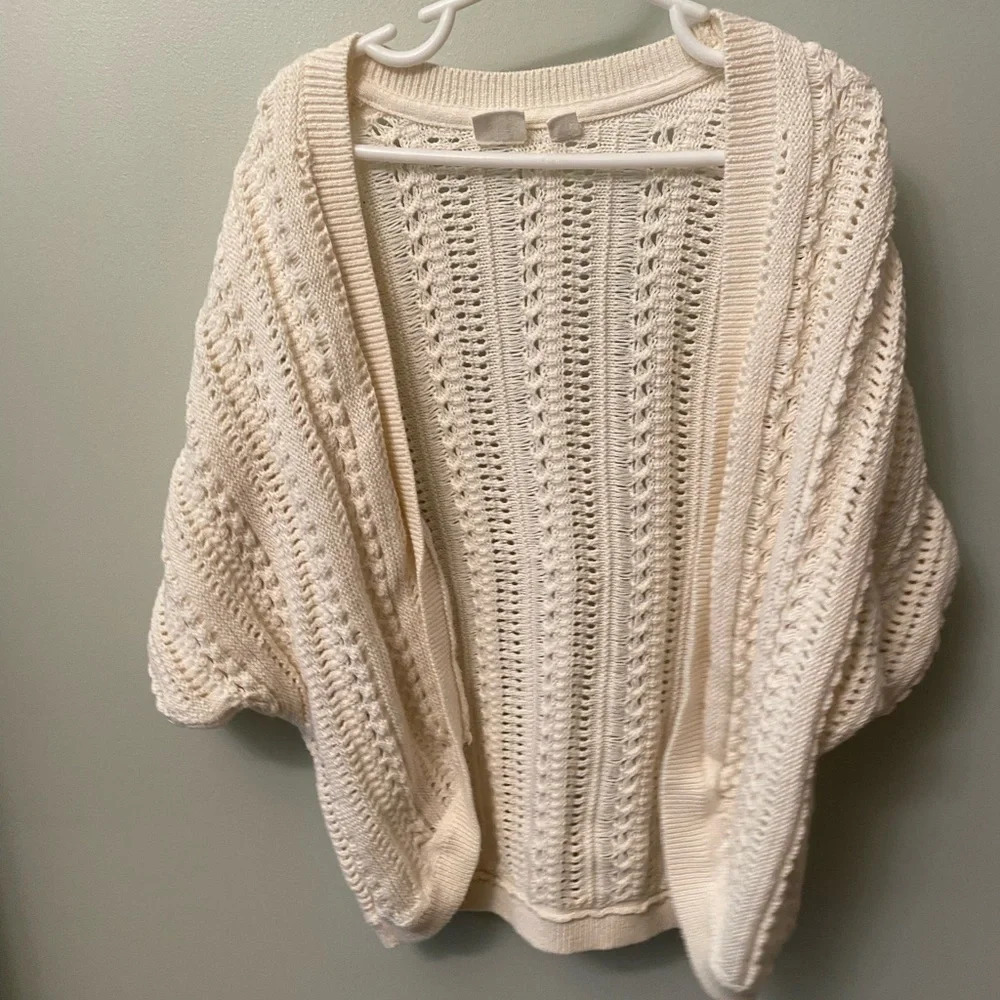 Gap kids dolman sleeve sweater cardigan cream small cocoon style open weave 6/7